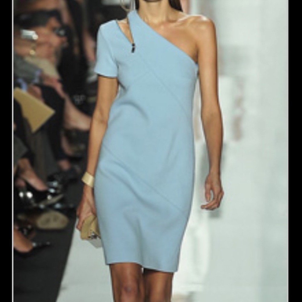 Michael Kors‎ Blue Wool Zipper Accent One-Shoulder Sheath Lined Above Knee Dress